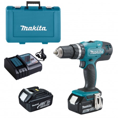 Makita DHP453RFE bezvadu trieciena draivera komplekts, 18 V, 2 x 3 Ah, lādētājs + korpuss
