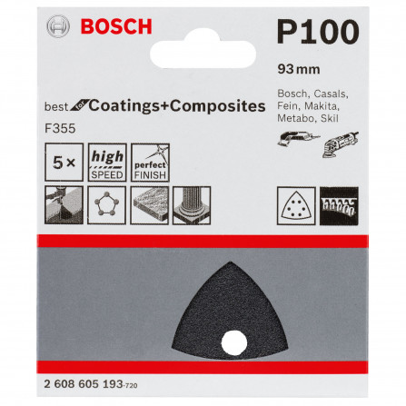Bosch slīppapīrs F355, 93 mm, 100 smiltis, 5 gab.