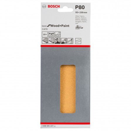 Bosch slīppapīrs C470, 93 x 230 mm, 80 smiltis, 10 gab. (ar caurumiem)