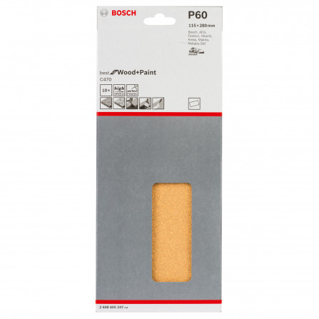 Bosch slīppapīrs C470, 115 x 280 mm, 60 smiltis, 10 gab.