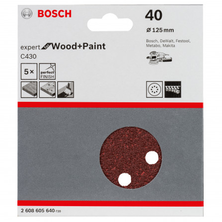 Bosch slīppapīrs C430, 125 mm, 40 smiltis, 5 gab.