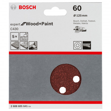 Bosch slīppapīrs C430, 125 mm, 60 smiltis, 5 gab.