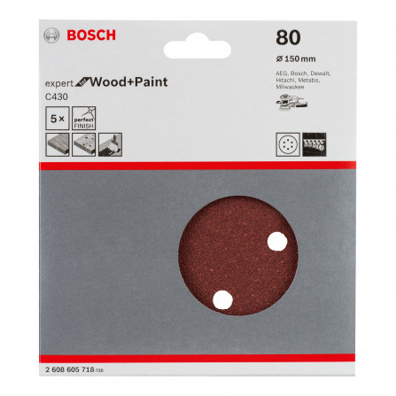 Bosch slīppapīrs C430, 150 mm, 80 smiltis, 5 gab.