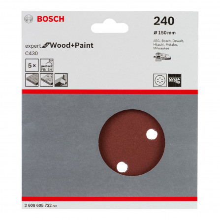 Bosch slīppapīrs C430, 150 mm, 240 smiltis, 5 gab.