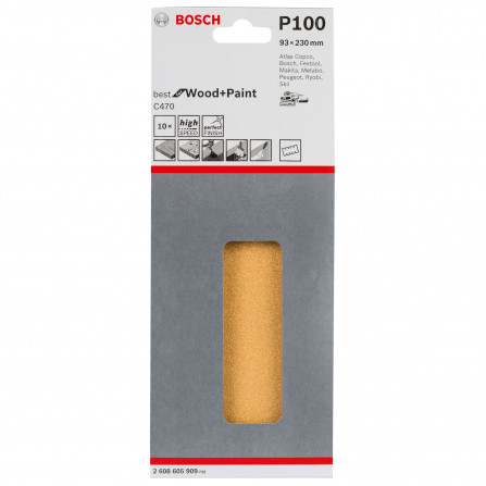 Bosch slīppapīrs C470, 93 x 230 mm, 100 smiltis, 10 gab.