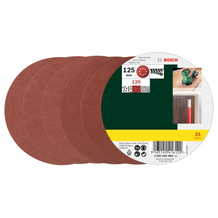 Bosch slīpēšanas papīra komplekts, 125 mm, 120 smiltis, 25 gab.