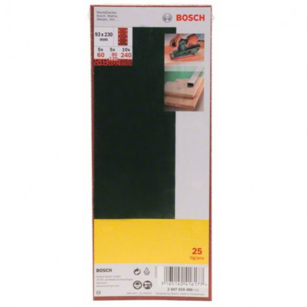 Bosch slīpēšanas papīra komplekts, 93 x 230 mm, 60,80,120,240 smiltis, 25 gab.