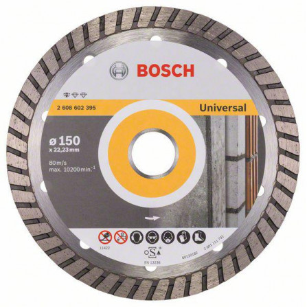 Universāls dimanta griešanas disks būvniecībai Bosch Standard Turbo, 150 x 22,23 x 2,5 mm, 1 gab.