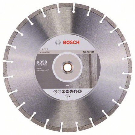 Dimanta griešanas disks betonam Bosch Standard, 350 x 20/25,40 x 2,8 mm, 1 gab.