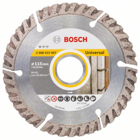 Universāls dimanta griešanas disks būvniecībai Bosch Standard, 115 x 22,23 x 2 mm, 1 gab.