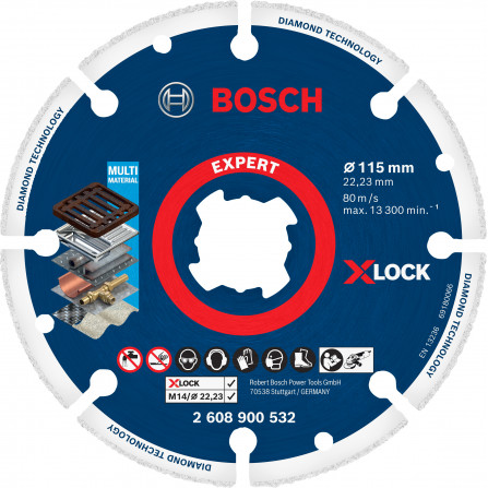 Dimanta griešanas disks čugunam un metālam Bosch, X-Lock, 115 x 22,23 mm, 1 gab.
