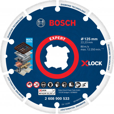 Dimanta griešanas disks čugunam un metālam Bosch, X-Lock, 125 x 22,23 mm, 1 gab.