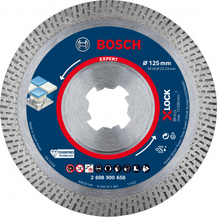 Dimanta griešanas disks cietajai keramikai Bosch X-Lock, 125 x 22,23 x 1,6 mm, 1 gab.