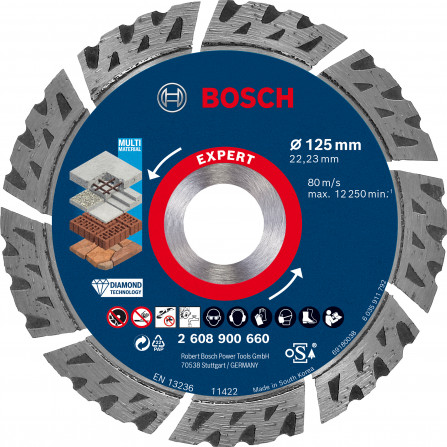 Dimanta griešanas disks mūrim un betonam Bosch Expert, 125 x 22,23 x 2,2 mm, 1 gab.
