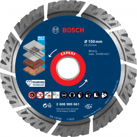 Universāls dimanta griešanas disks būvniecībai Bosch Expert, 150 x 22,23 x 2,4 mm, 1 gab. (2608900661)