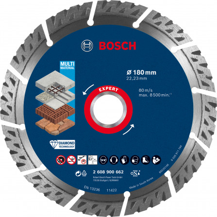 Universāls dimanta griešanas disks būvniecībai Bosch Expert, 180 x 22,23 x 2,4 mm, 1 gab.