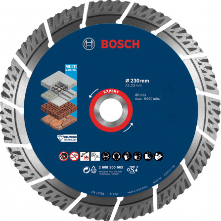 Universāls dimanta griešanas disks būvniecībai Bosch Expert, 230 x 22,23 x 2,4 mm, 1 gab.