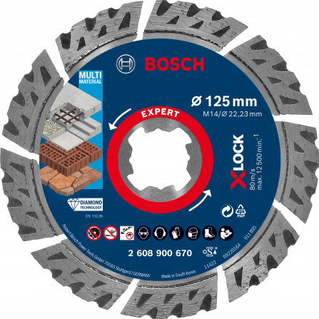 Universāls dimanta griešanas disks būvniecībai Bosch Expert, 125 x 22,23 x 2,4 mm, 1 gab.