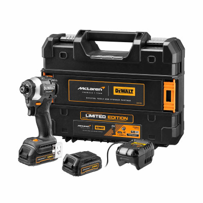Dewalt bezvadu trieciena draivera komplekts McLaren DCF85ME2GT komplekts, 1/4, 18V, (2 x 1,7 Ah, lādētājs + korpuss)