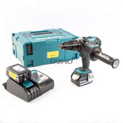 Makita DHP451RTJ bezvadu trieciena draivera komplekts, 18 V, 2 x 5 Ah, lādētājs + korpuss