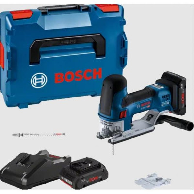 Akumulatora slīpzāģis Bosch GST 18V-155 SC (+2x akumulatori 4,0 Ah ProCORE + lādētājs GAL18V-40 + kaste L-Boxx)