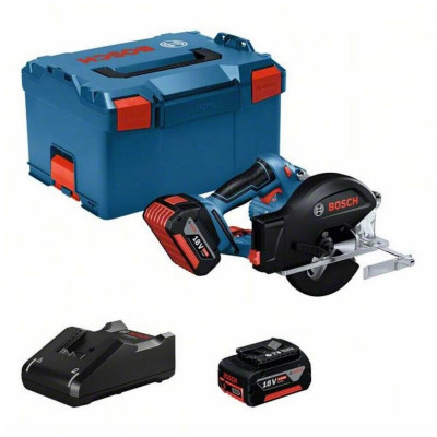 Bezvada manuālais ripzāģis Bosch GKM 18V-50 (+2x akumulatori + lādētājs + futrālis L-Boxx 238)