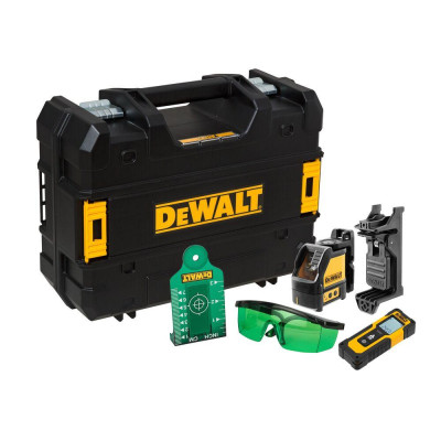 Dewalt šķērslīniju lāzera komplekts ar zaļu staru, 20 m DW088CG + diapazona meklētājs līdz 30 m DWHT77100