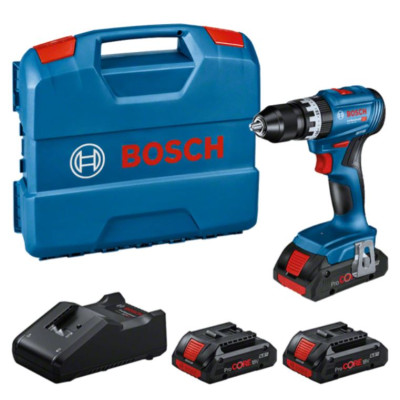 Bosch bezvadu trieciena draiveru komplekts GSB 18V-45 + 3 x 4,0 Ah ProCORE