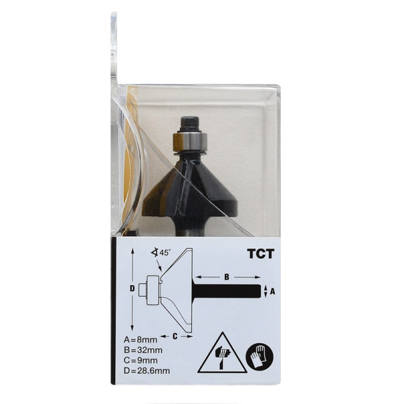 Bit, Router TCT Chamfering 45 28.6X9mm Bit, Router TCT Chamfering 45 28.6X9mm