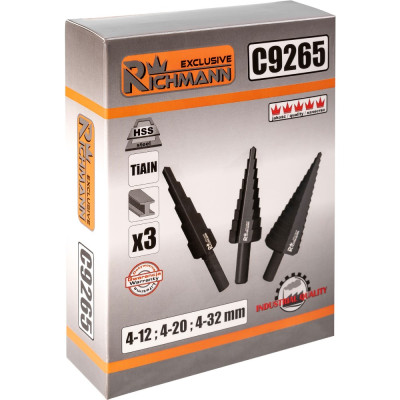 Step drills set 3 pcs 4-32 mm Step drills set 3 pcs 4-32 mm