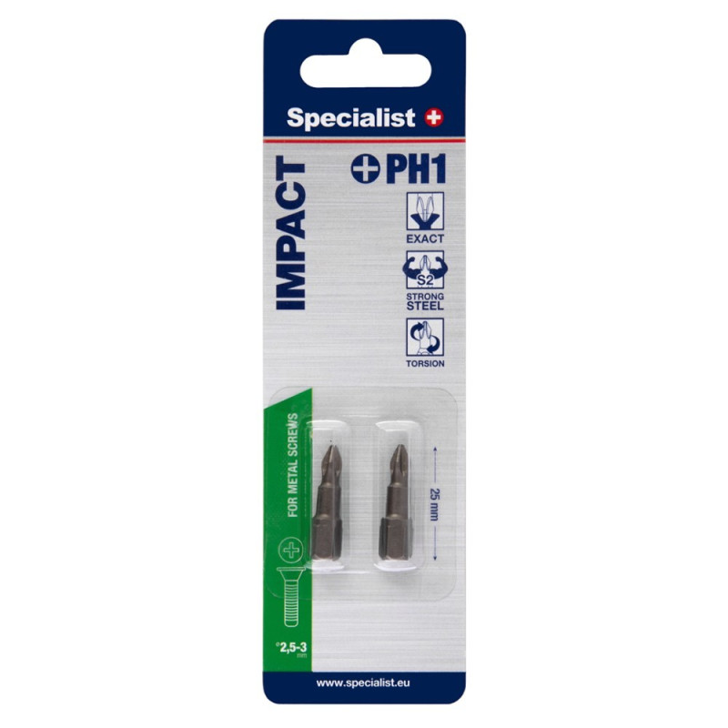 Screwdriver bits SPECIALIST PH1 2pcs. Screwdriver bits SPECIALIST PH1 2pcs.