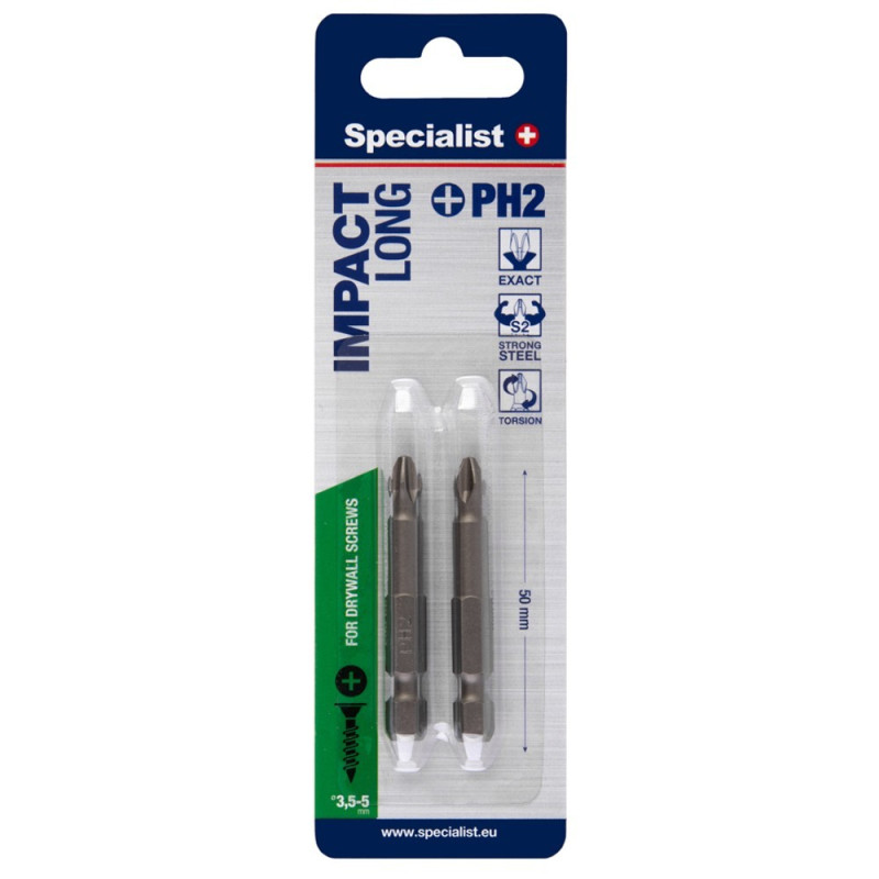 Screwdriver bits SPECIALIST PH2 50mm 2pc Screwdriver bits SPECIALIST PH2 50mm 2pc