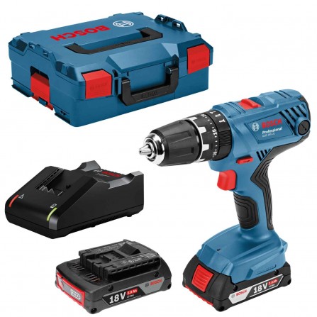 Bosch GSB 18V-21 bezvadu trieciena draivera komplekts, 18 V, 2 x 2,0 Ah, lādētājs + korpuss