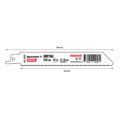 Bi-Metal Reciprocating Saw Blade for metal „Specialist+" 150 mm 14TPI Bi-Metal Reciprocating Saw Blade for metal „Specialist+" 150 mm 14TPI