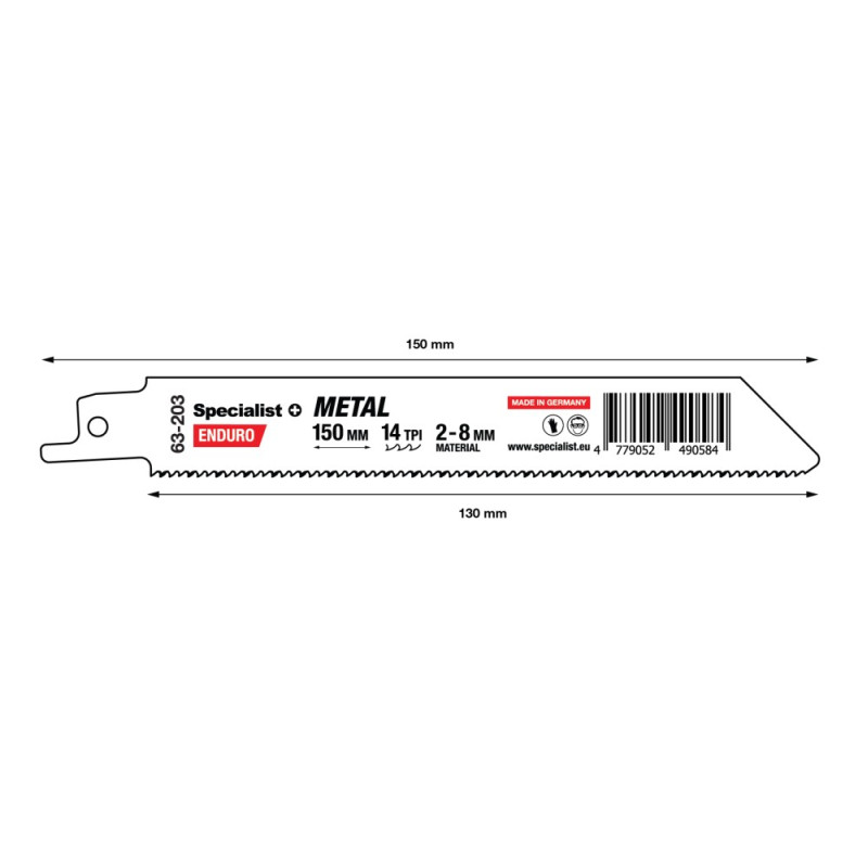 Bi-Metal Reciprocating Saw Blade for metal „Specialist+" 150 mm 14TPI Bi-Metal Reciprocating Saw Blade for metal „Specialist+" 150 mm 14TPI