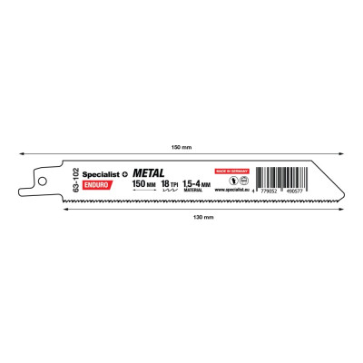 Bi-Metal Reciprocating Saw Blade for metal „Specialist+" 150 mm 18TPI Bi-Metal Reciprocating Saw Blade for metal „Specialist+" 150 mm 18TPI