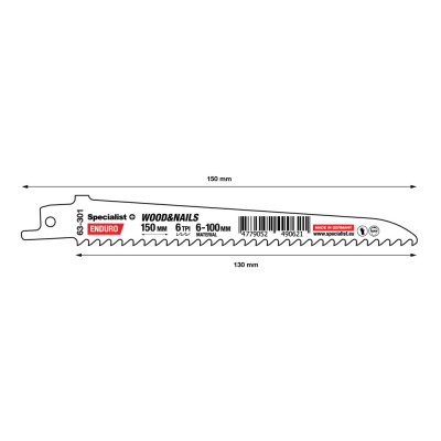 Bi-Metal Reciprocating Saw Blade for metal „Specialist+" 150 mm 6TPI Bi-Metal Reciprocating Saw Blade for metal „Specialist+" 150 mm 6TPI