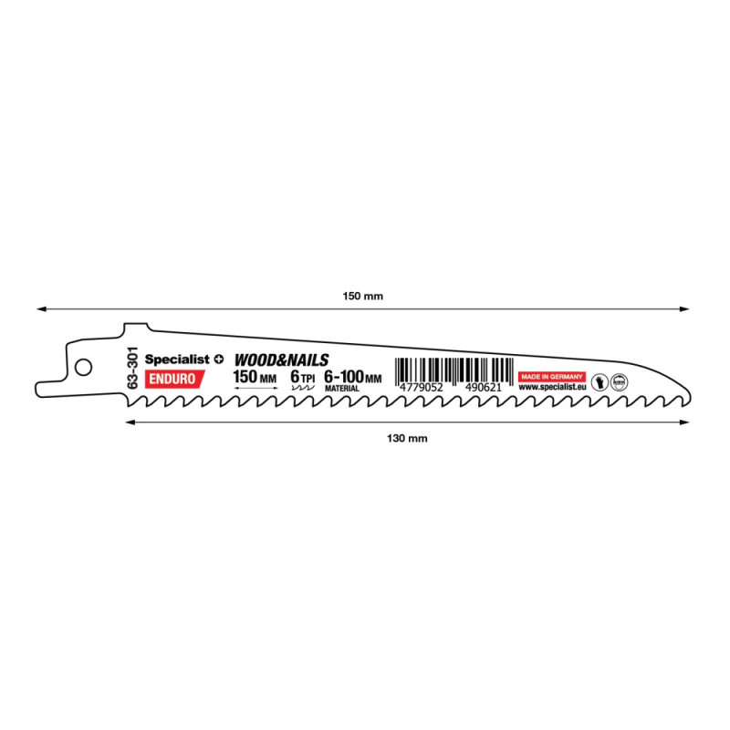Bi-Metal Reciprocating Saw Blade for metal „Specialist+" 150 mm 6TPI Bi-Metal Reciprocating Saw Blade for metal „Specialist+" 150 mm 6TPI