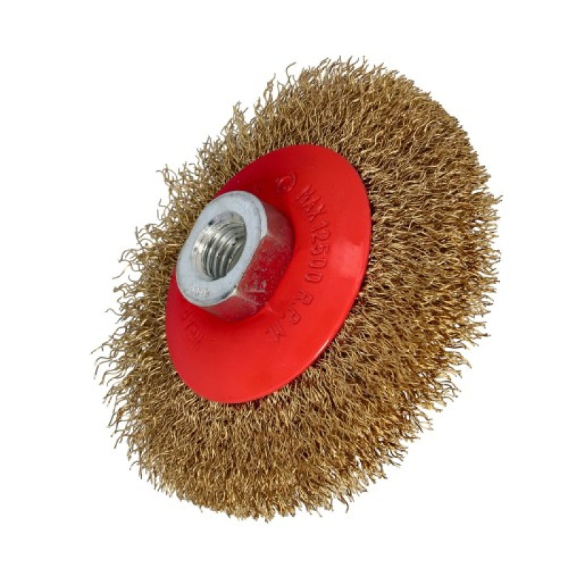 Wire brush with brass-coated wire 120 mm. M14 Wire brush with brass-coated wire 120 mm. M14