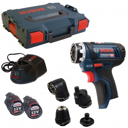 Akumulatora skrūvgriezis Bosch GSR 12V-15 FC komplekts, 12 V, 2 x 2 Ah, lādētājs, korpuss + 4 satvērēji