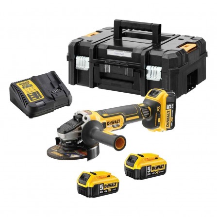 Dewalt bezvadu leņķa slīpmašīnas komplekts DCG405P3 125mm 18V 3 x 5Ah lādētājs + korpuss