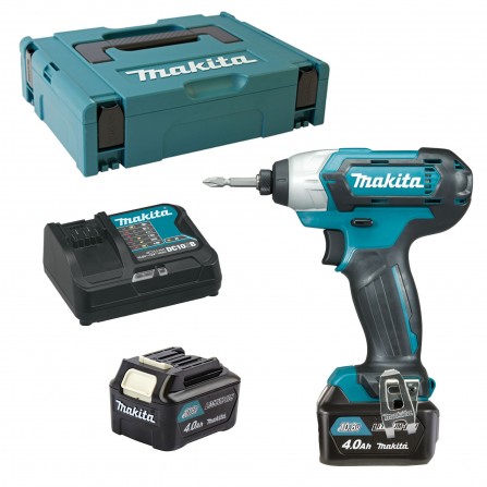 Makita bezvadu trieciena draivera (TD110DSAJ) komplekts, 10,8 V, 2 x 4 Ah, lādētājs + korpuss