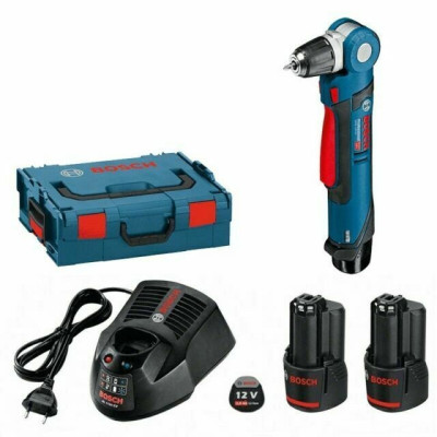 Akumulatora leņķa urbis Bosch GWB 12V-10 (0601390908) komplekts, 12 V, 2 x 2 Ah, lādētājs + koferis