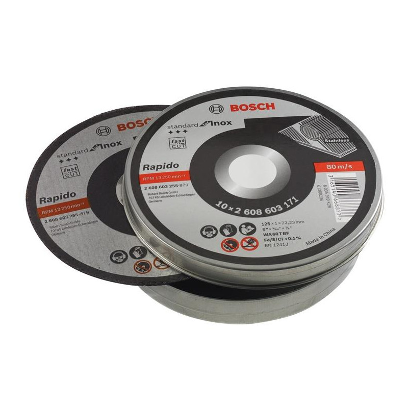 Pjovimo diskai Bosch, 125 x 1 x 22.23 mm, 10 vnt Pjovimo diskai Bosch, 125 x 1 x 22.23 mm, 10 vnt