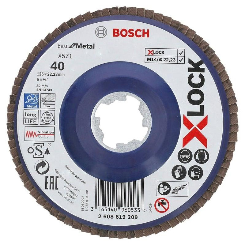 Žiedlapinis šlifavimo diskas BOSCH X-LOCK 125 mm, 40 Žiedlapinis šlifavimo diskas BOSCH X-LOCK 125 mm, 40