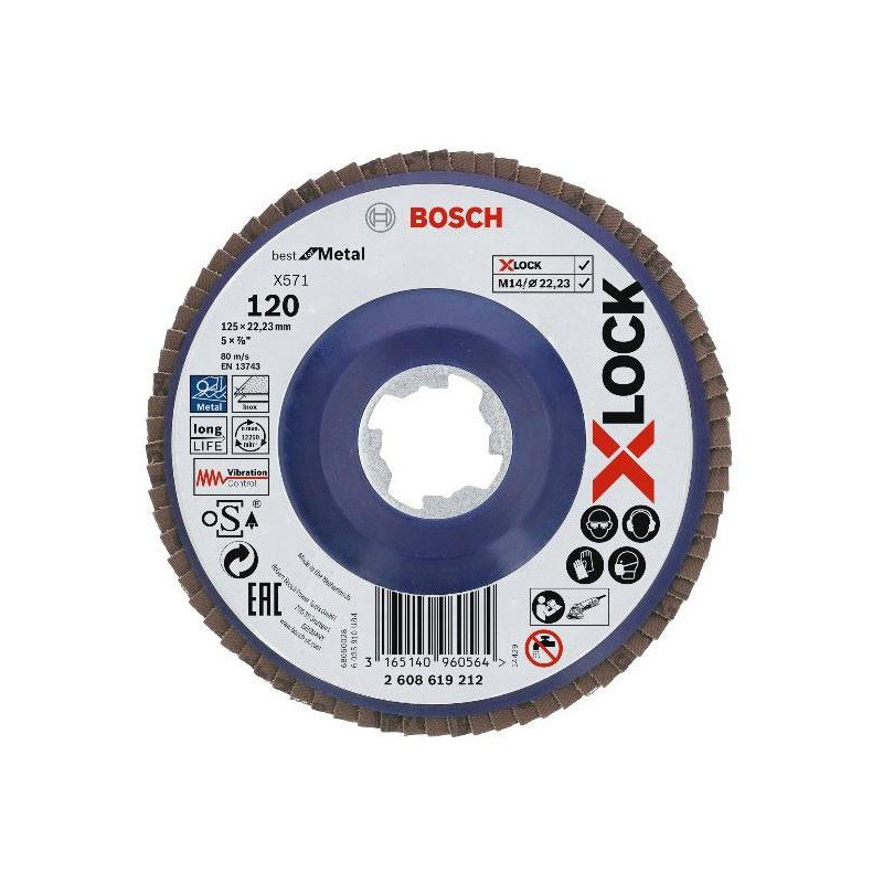 Žiedlapinis šlifavimo diskas BOSCH X-LOCK 125 mm, 120 Žiedlapinis šlifavimo diskas BOSCH X-LOCK 125 mm, 120