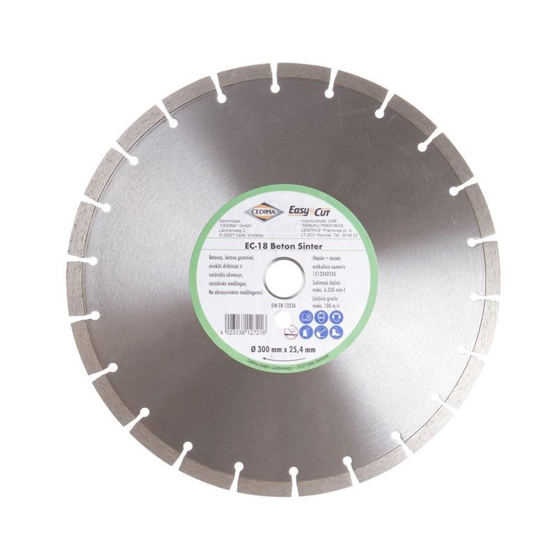 Deimantinis pjovimo diskas Cedima EC-18.1 300x25.4x2.8 Deimantinis pjovimo diskas Cedima EC-18.1 300x25.4x2.8