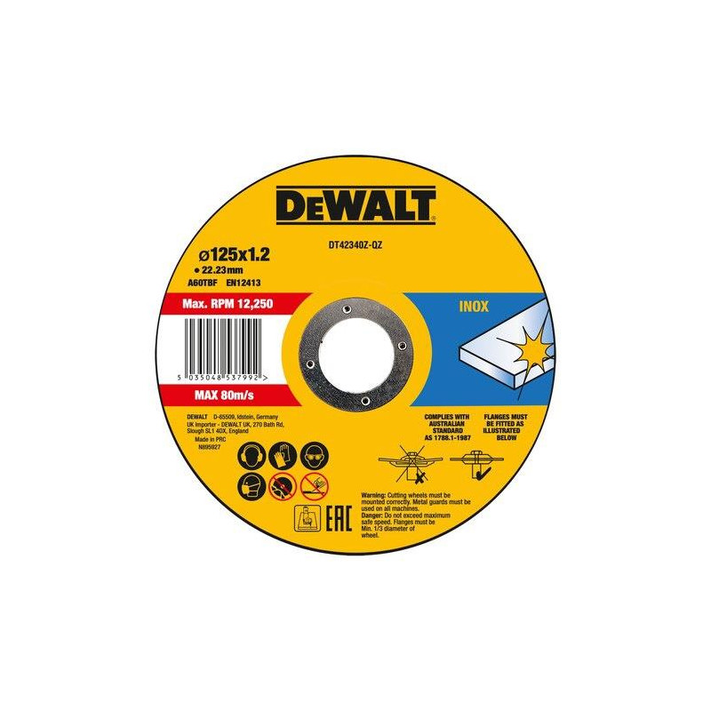 Nerūdijančio plienio pjovimo diskas DeWalt 125 x 1,2 mm Nerūdijančio plienio pjovimo diskas DeWalt 125 x 1,2 mm