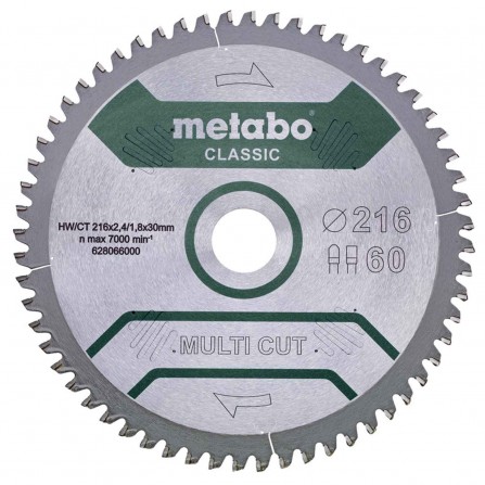 Griešanas disks Metabo ''multi cut - classic'', 216x30, Z60 FZ/TZ, 5°neg. (628066000), 1 gab.