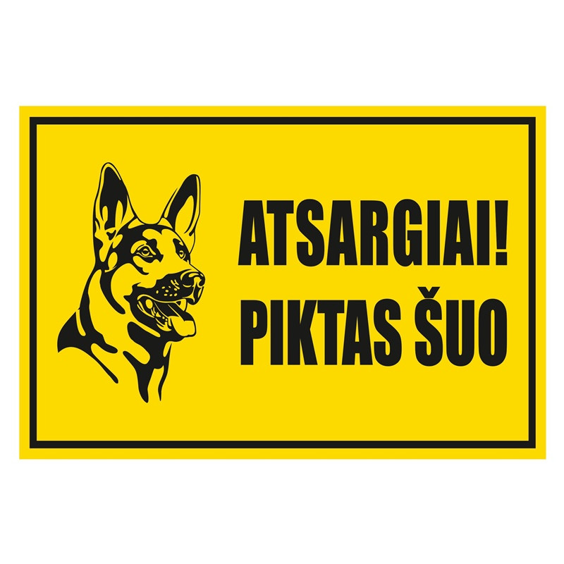 Lipdukas atsargiai piktas šuo 180x120mm Lipdukas atsargiai piktas šuo 180x120mm